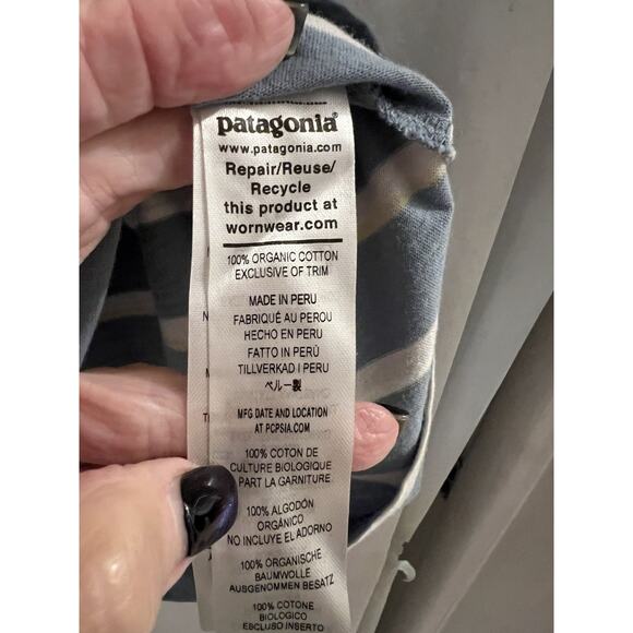 Patagonia Blue Striped Organic Cotton Reinvigorate Tank Top Sz L - Picture 4 of 5